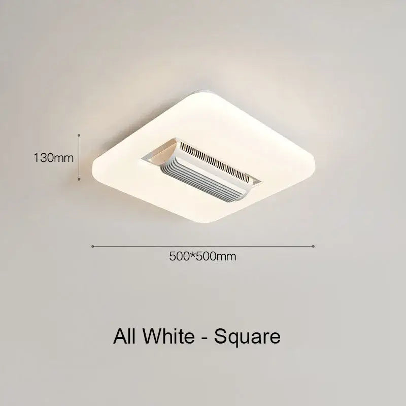 Modern white rectangular bladeless ceiling fan light with sleek ceiling fan light and integrated diffuser for bedroom