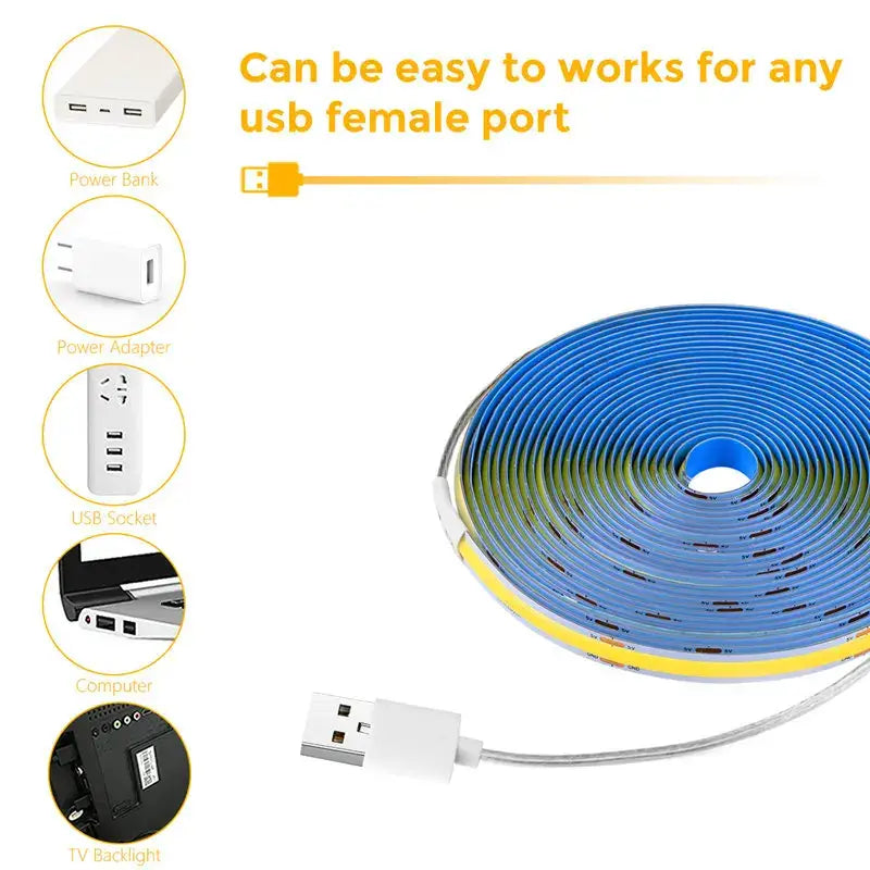 Modern white rectangular cob led night light with blue and yellow decorbites cob led strip and white usb connector