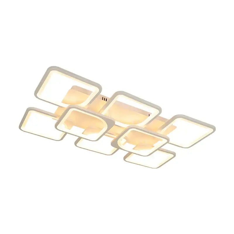 Modern white rectangular dimmable led chandelier bedroom ceiling light with a sleek geometric design by decorbites dimmable led