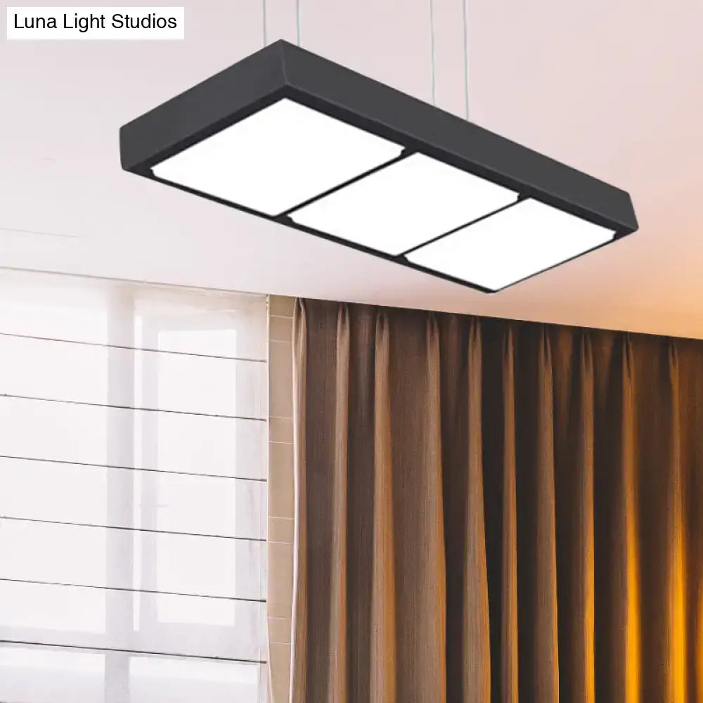 Black metal decorbites modern rectangular island lamp with three illuminated panels for office lighting