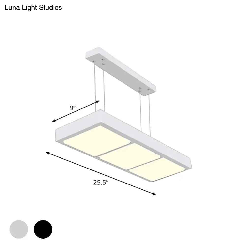 Modern decorbites rectangular island lamp with three illuminated white metal panels for office lighting