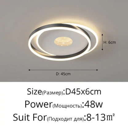 Modern white rectangular led chandelier living lights led with metallic circular rings and warm white illumination