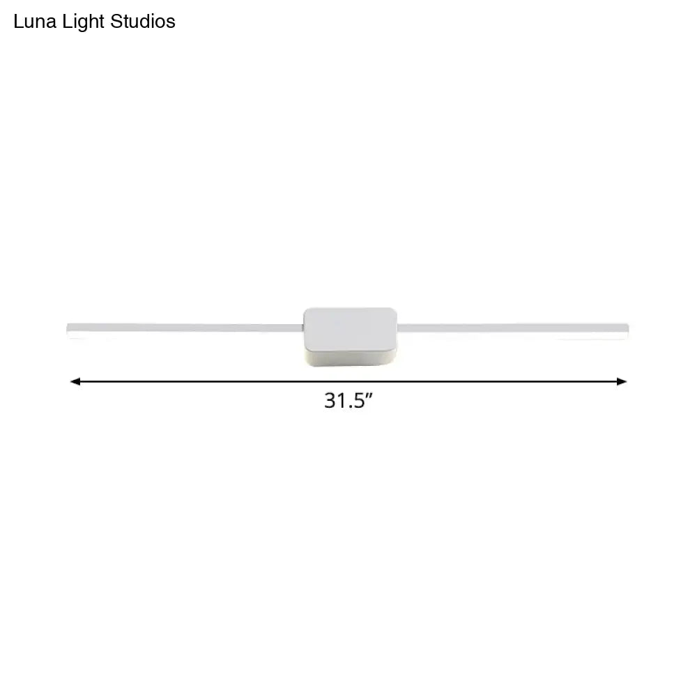 Modern white rectilinear wall sconce with minimalist rectangular design and 31.5-inch length for bathroom lighting