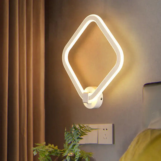 Modern white rhombus frame wall lamp with sleek led design ideal for bedroom sconce lighting