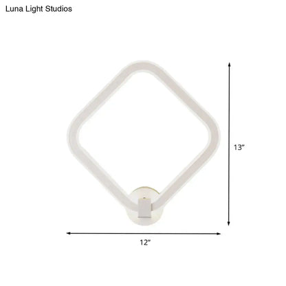 Modern white rhombus frame wall lamp with sleek minimalist design and 13-inch height led bedroom sconce