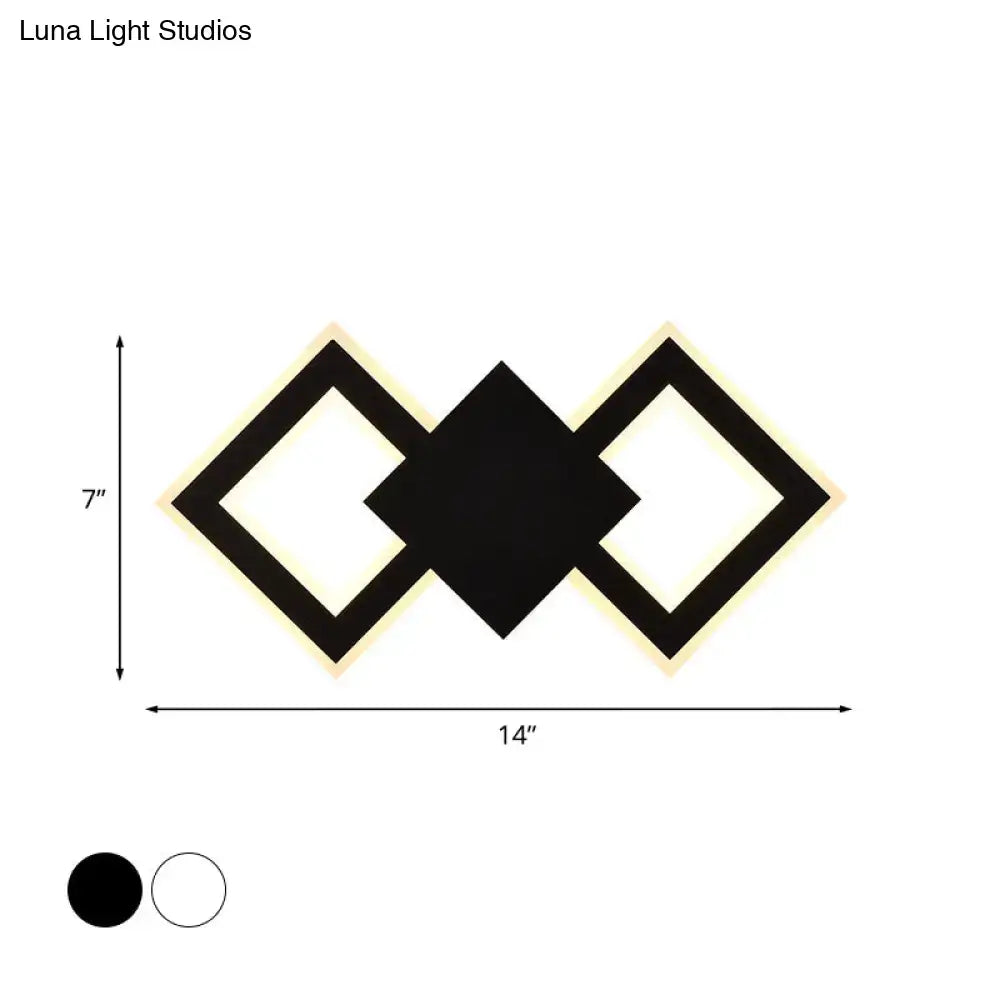 Modern white rhombus led wall sconce with black geometric frames and white warm light type maximum bulb wattage designed for bedroom