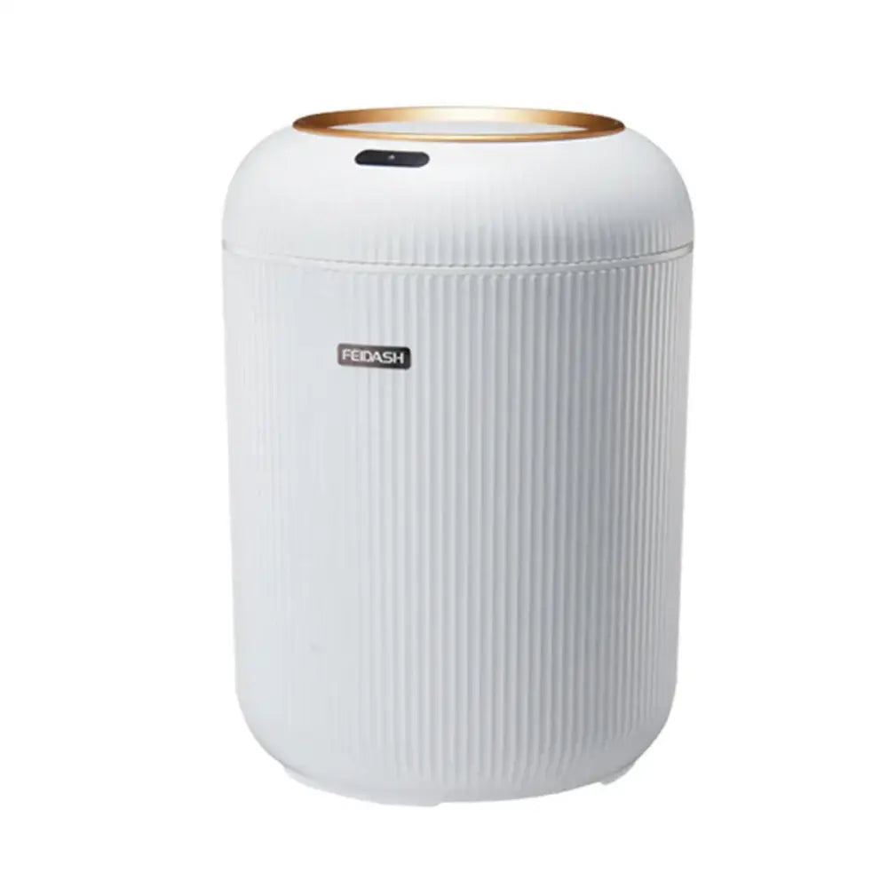 Modern white ribbed 10l luxury sensor trash can with gold lid and black sensor button for kitchen decorbites sensor trash
