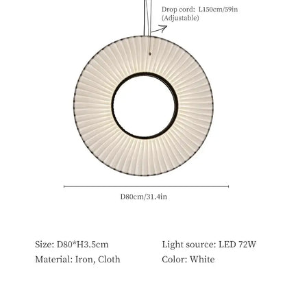 Modern white ribbed circular pendant light with pleated fabric and black iron frame for decorbites hanging ceiling lamps