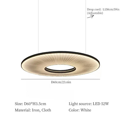 Modern white ribbed circular pendant light with sleek iron and cloth construction and adjustable drop cord for dining room decorbites hanging ceiling lamp