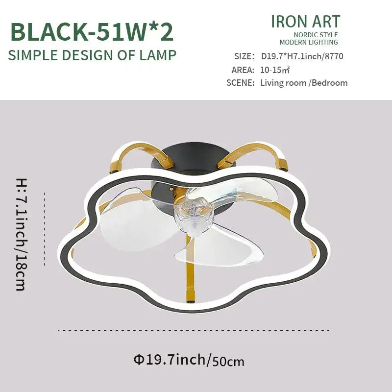 Black and gold cloud-shaped led ceiling fan with modern nordic design ideal for bedroom lighting fixture