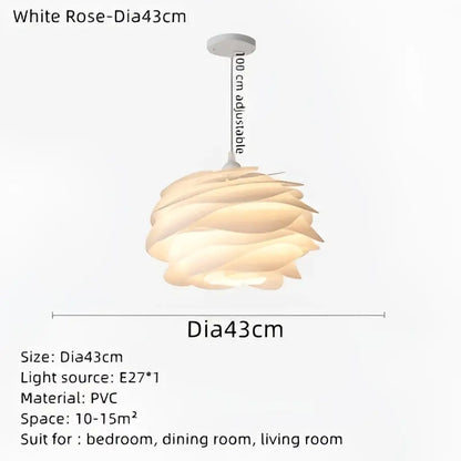 White rose flower pendant light with layered pvc petals modern decorbites carmina rose for bedroom living room decor