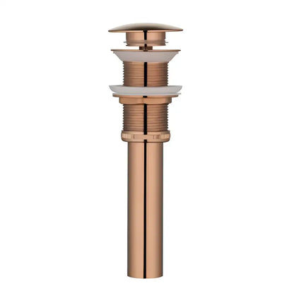 Modern white and rose gold basin faucet with copper-finished drain featuring elegant rose gold finish and ridged design