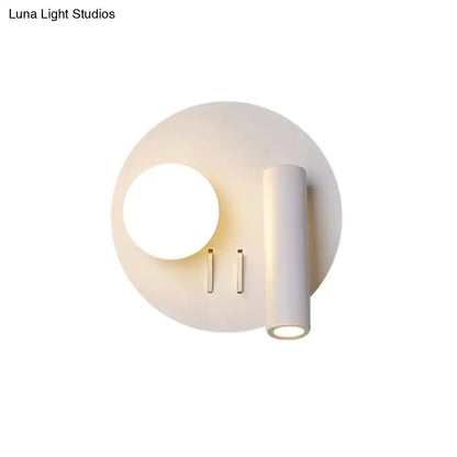 Minimalist modern white round wall mounted acrylic sconce with circular base and cylindrical light fixture for bedroom 220v-240v 110v-120v