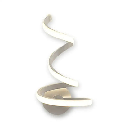 Modern white and silver spiral acrylic led wall sconce with sleek curved design and smooth finish for bedroom lighting