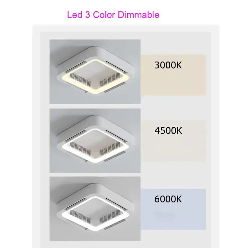 Modern white square bladeless ceiling fan light with three color temperature options for bedroom decorbites ceiling fan