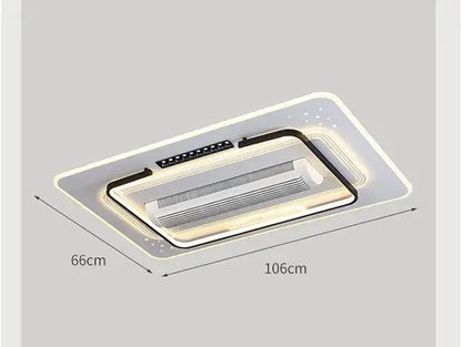 Modern white square bladeless ceiling fan light with sleek black trim and integrated led strip for warm ambient lighting