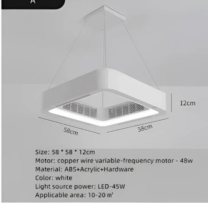 Modern white square bladeless ceiling fan light with led 45w abs acrylic design for bedroom use