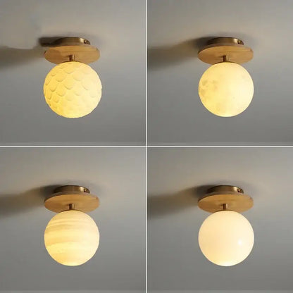 Modern white textured ceramic wood led ceiling light with warm-toned frosted glass globe and brass finish decorbites ceramic wood