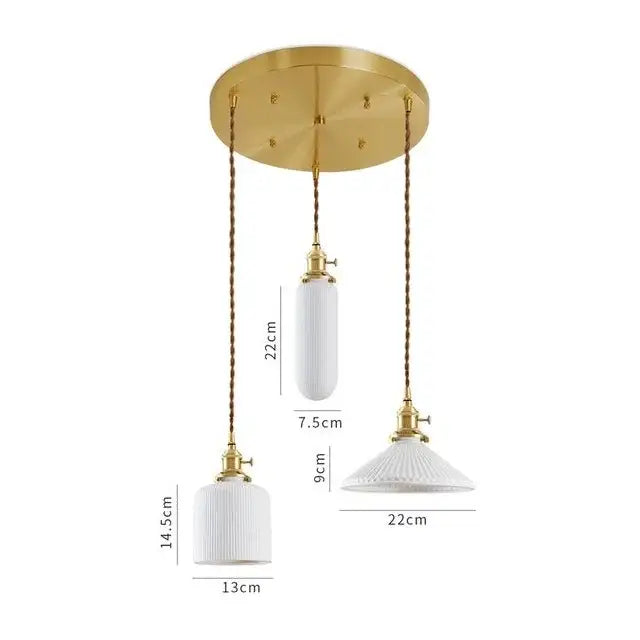 Modern white textured decorbites ceramic led pendant lights with gold-toned ceiling fixture and braided cords for kitchen decor