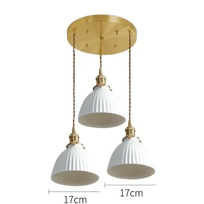 Modern white ribbed ceramic led pendant lights with brass accents and twisted chain suspension for kitchen decorbites ceramic led