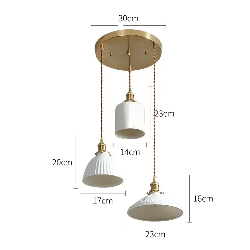 Modern white textured glass ceramic led pendant lights with brass accents by decorbites for kitchen decor