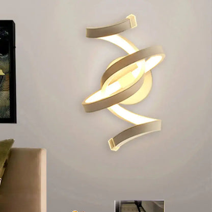 Modern white treble clef led wall sconce with sleek metallic finish and warm led lighting for bedroom use