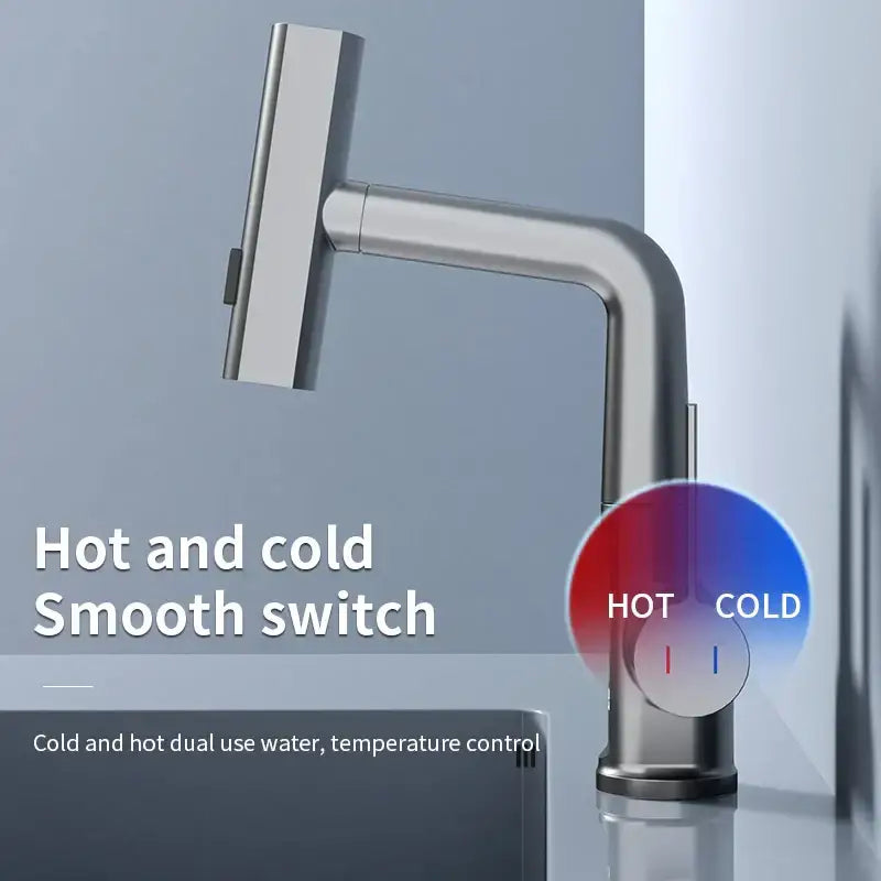 Modern white waterfall basin faucet with brushed stainless steel finish and decorbites digital display for precise control