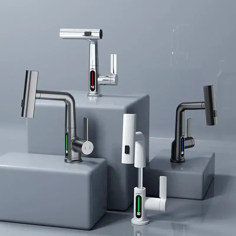 Modern white waterfall digital display basin faucet with chrome finish and decorbites digital display for bathroom mixer
