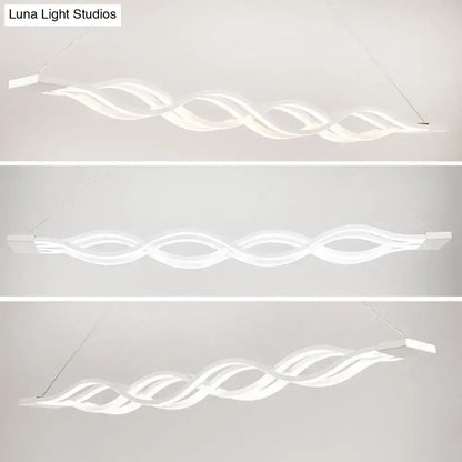 Modern white led pendant light with sleek wave design and minimalist aesthetic for room island lighting