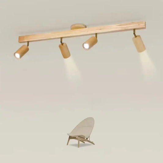Modern wood 4-light led ceiling lamp with light wood finish and adjustable cylindrical heads for kitchen decorbites led ceiling lighting