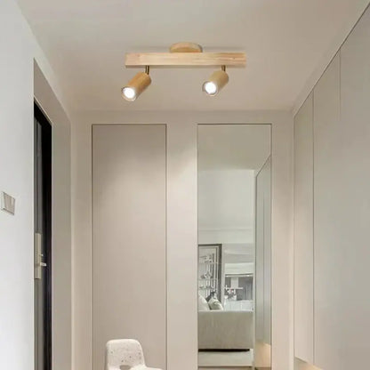 Modern wood 4-light led ceiling lamp with light wood finish and two adjustable spotlights for kitchen lighting decorbites led ceiling
