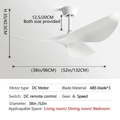 Modern wood 52 inch dc ceiling fan with white abs blades and remote control for living room use
