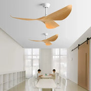 Modern wood 52 inch dc ceiling fan with sleek wooden blades and white housing ideal for living room with remote control