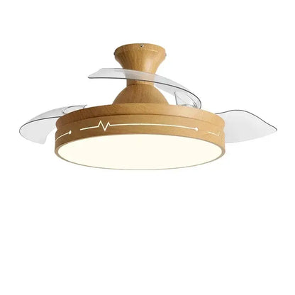 Modern wood and acrylic ceiling fan light with clear acrylic blades and engraved heartbeat design for bedroom use
