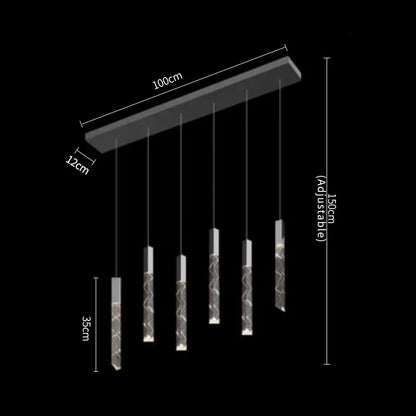 Modern wood and crystal column led chandelier staircase light with a black bar and translucent crystal column led cylinders