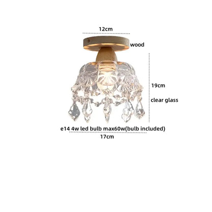 Modern wood and glass led ceiling lamp with clear and frosted glass and faceted crystals for bedroom decorbites led ceiling