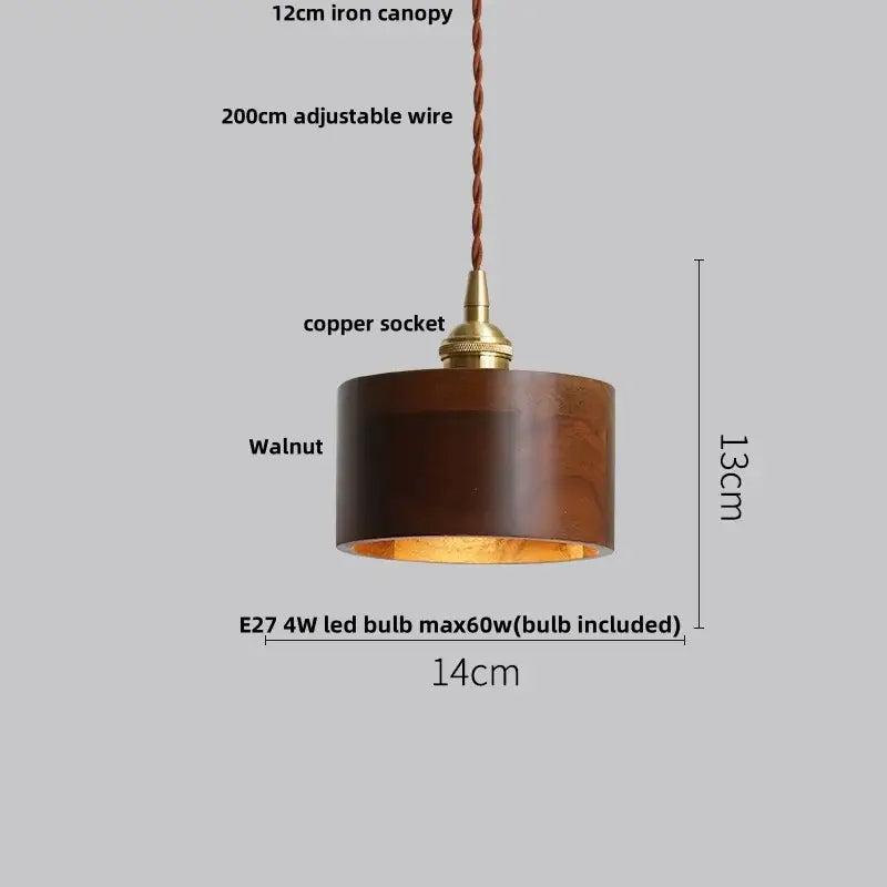 Modern wood and green led glass pendant lamp with walnut finish and brass copper socket for dining room lighting