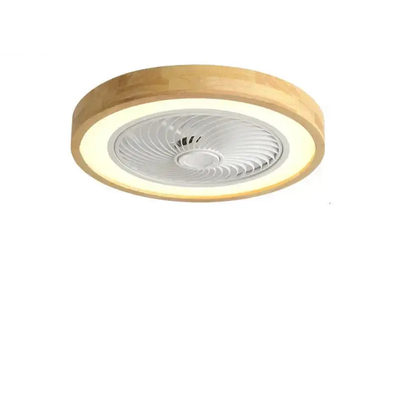 Modern wood and white led ceiling fan with remote control featuring a light wood frame and white blades for bedroom use