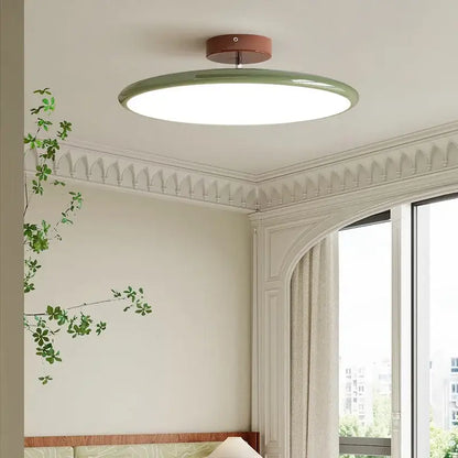 Modern wood and white nordic ceiling light with dimmable matte sage green shade and warm brown wooden base decorbites ceiling lamp