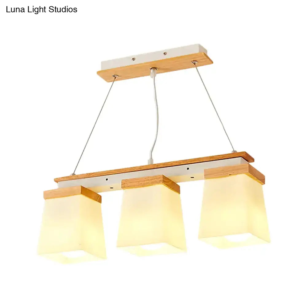 Modern DecorBites™ Nordic Island chandelier with square shade, white lights, wooden accents for dining room lighting