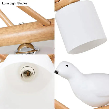 White ceramic bird-shaped lampshade with wooden arms and frosted glass diffuser for led incandescent fluorescent dining room lighting 220v-240v 110v-120v