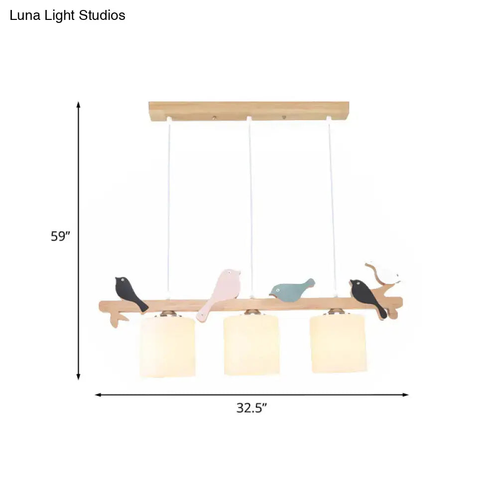 DecorBites™ wooden branch pendant light with painted birds in black pink and blue for kitchen island or barrel island