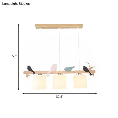 DecorBites™ wooden branch pendant light with painted birds in black pink and blue for kitchen island or barrel island