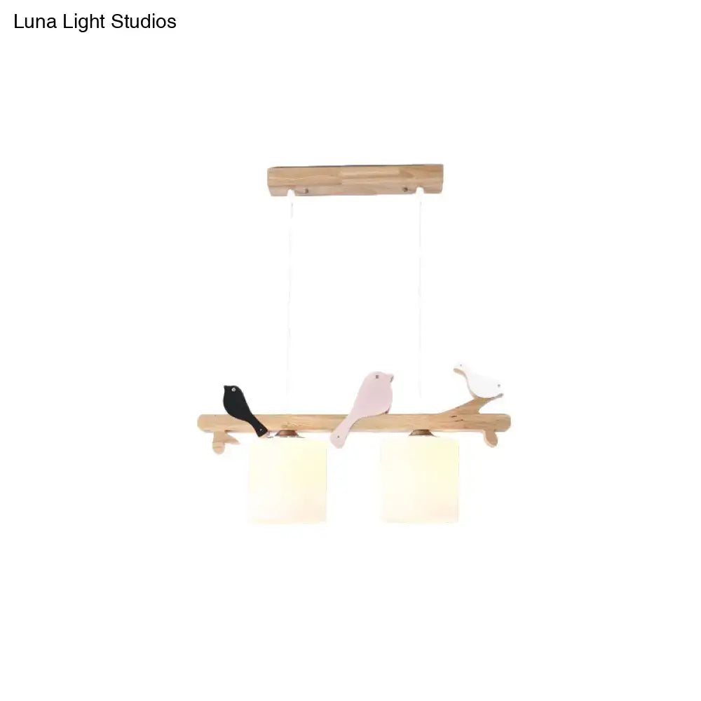Minimalist wooden branch pendant light with black pink and white birds in decorbites barrel island kitchen island kit