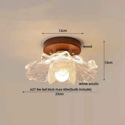 Modern wood and copper led ceiling light with a delicate white acrylic flower design and warm wood base for decorbites cube wood