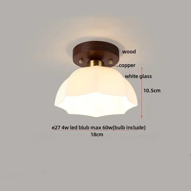 Modern wood and copper led ceiling light with octagonal white glass shade and dark wood base for bedroom decorbites cube wood copper