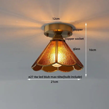 Modern wood and copper led ceiling light with warm amber textured glass lamp and copper-finished metal base for bedroom decorbites cube wood copper