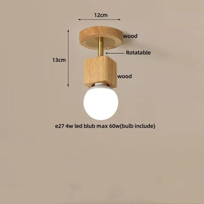 Modern wood and copper led ceiling light with decorbites cube wood natural finish and adjustable e27 spotlight bulb