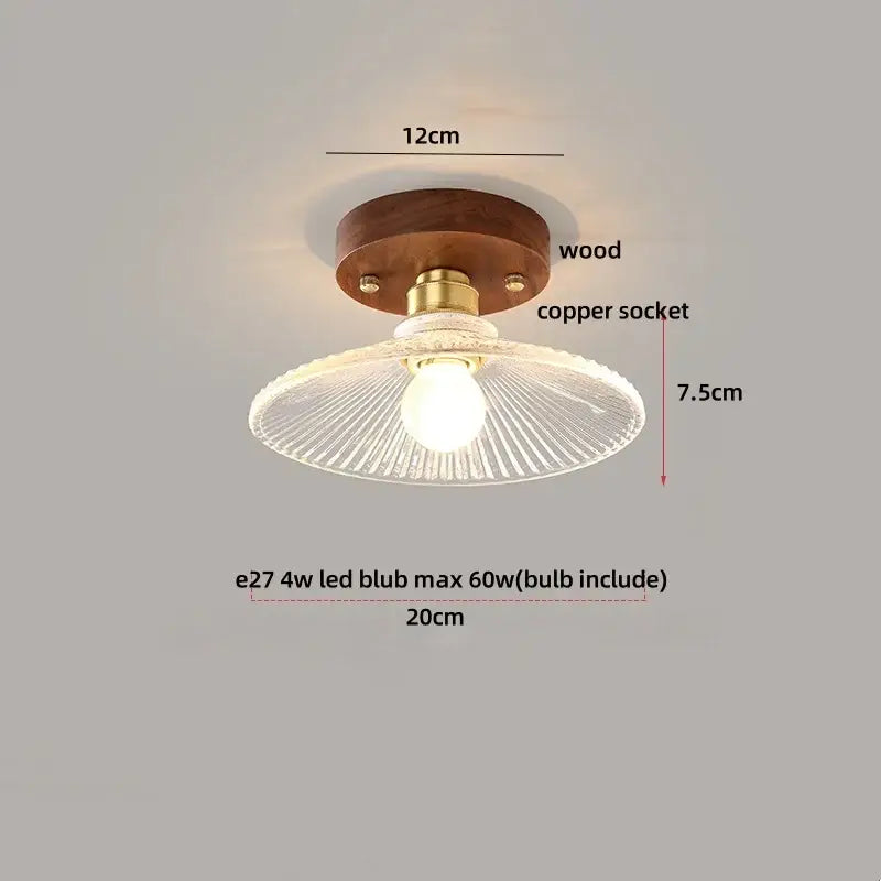 Modern wood and copper led ceiling light with dark wood base clear ribbed glass shade for bedroom decorbites cube wood copper