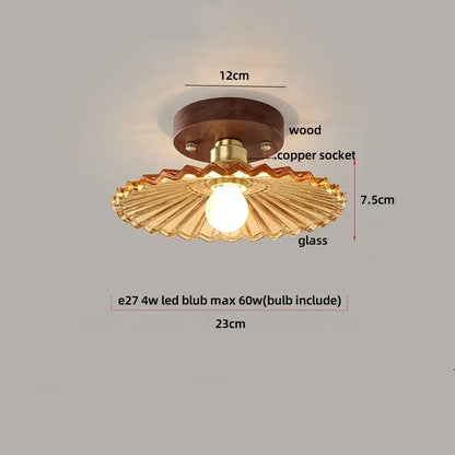 Rustic style ceiling light with dark wood base brass copper socket golden glass shade for modern bedroom decorbites cube wood copper